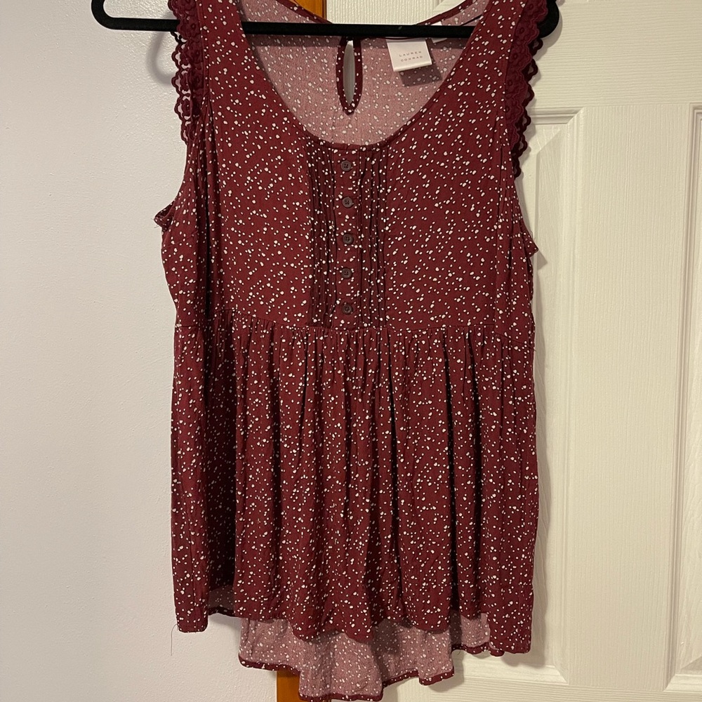 Lauren Conrad Babydoll Tank, Buttons, Lace trim
